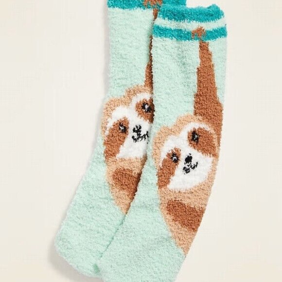 NWT Old Navy Sloth Soft Chenille Fuzzy Cozy Socks for Women Mint Green - Picture 3 of 3